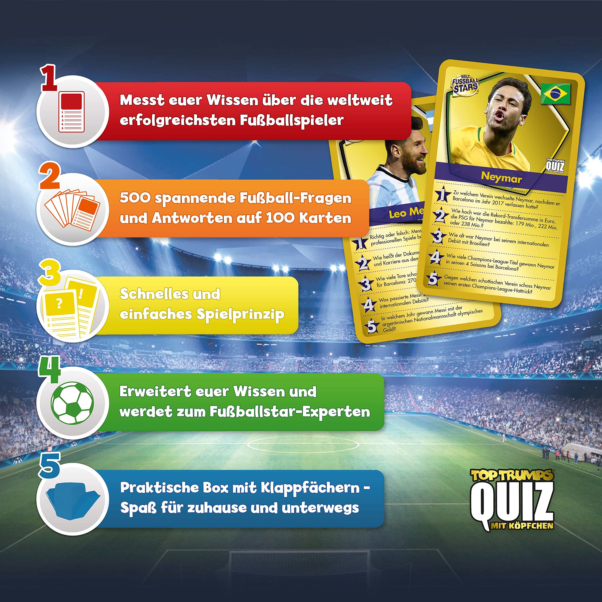 Top Trumps Quiz Weltfussballstars Kartenspiel 100 Karten ab 8 J.