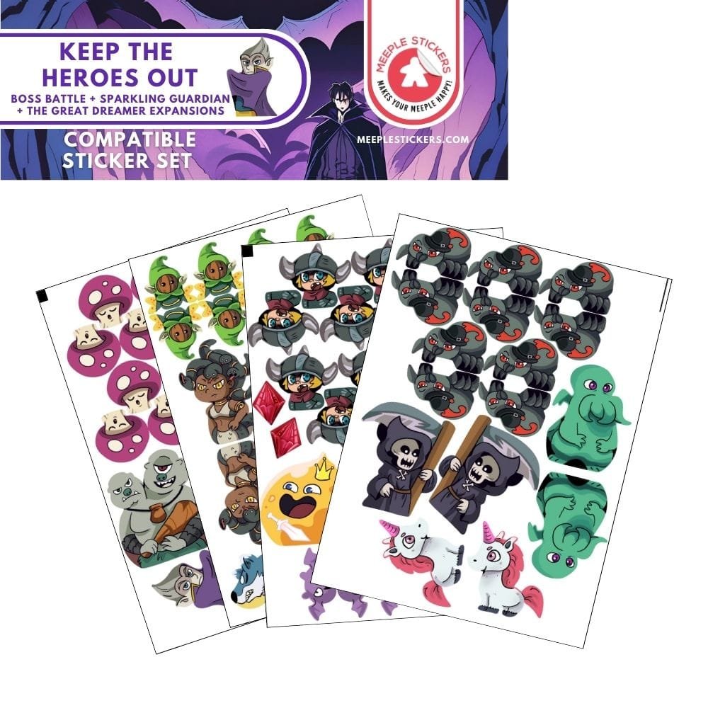 Meeple Sticker Keep Heroes Out Boss Battles Aufkleber Set